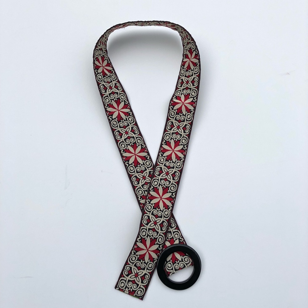 Reversible Ribbon Belt with Black Acrylic Buckle